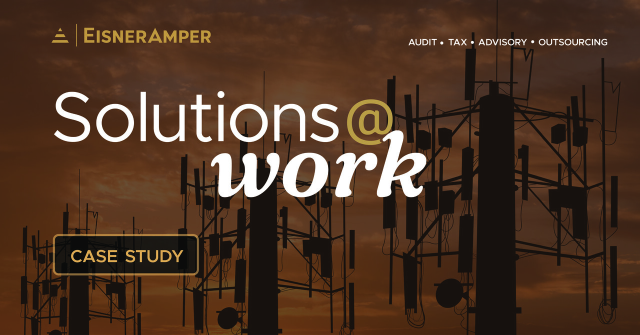 EisnerAmper's tweet card. How our tax telecommunication professionals worked with a client to develop accurate, automated, and trusted tax support for better protection, compliance, and collaboration among systems.