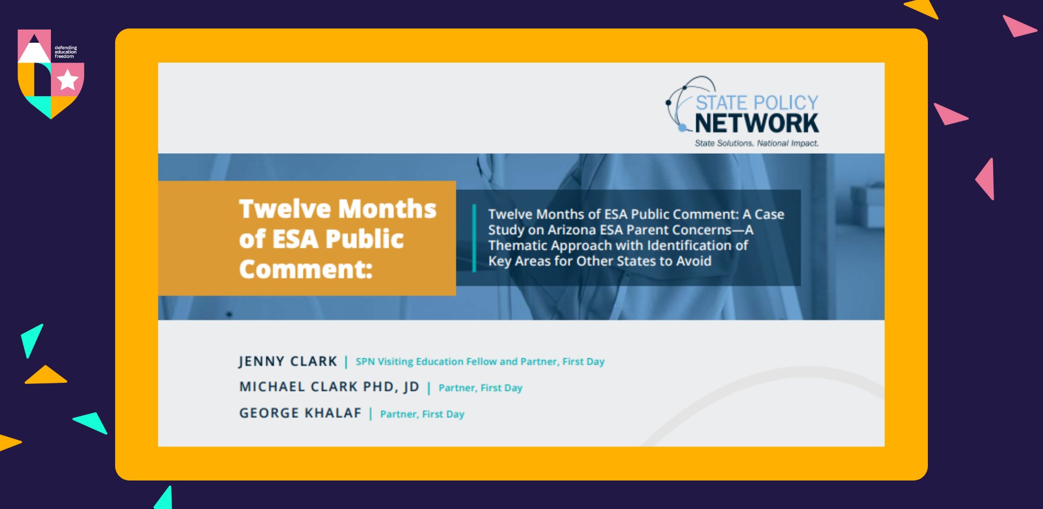DefendEdFreedom's tweet card. A new report conducted by Jenny Clark, SPN Visiting Education Fellow and First Day Partner, Dr. Michael Clark and First Day Partner, and First Day Partner, George Khalaf, examines over 240 public...