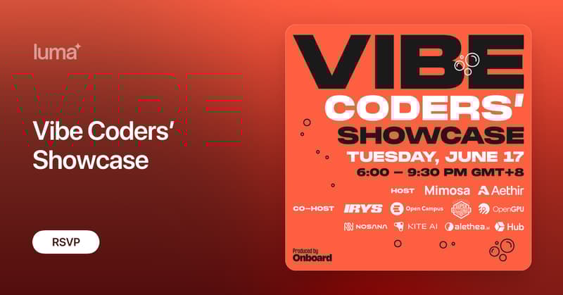 hubdotxyz's tweet card. Event Overview The Vibe Coding Showcase is a community gathering designed to bring together 50–70 AI-native builders, indie hackers, and founders for an…