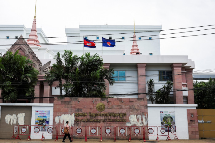 ThaiNewsReports's tweet card. The Thai embassy in Phnom Penh on Thursday urged Thai nationals to leave Cambodia as troops from the two countries clashed over a disputed border area.