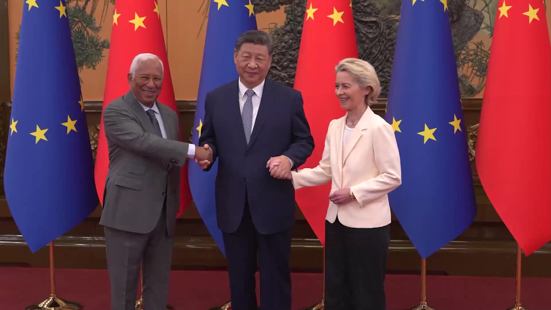 EUCouncilTVNews's tweet card. President Costa and President von der Leyen meet President of China