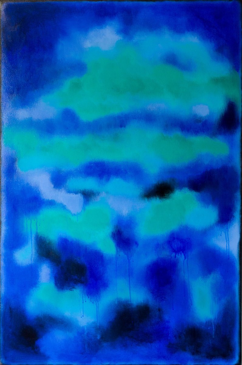 StefanFier's tweet card. This large abstract work has been created with a very spontaneous approach using a blue colour palette with blue green turquoise hues contrasting against deeper blue ones and id inspired by the sea...