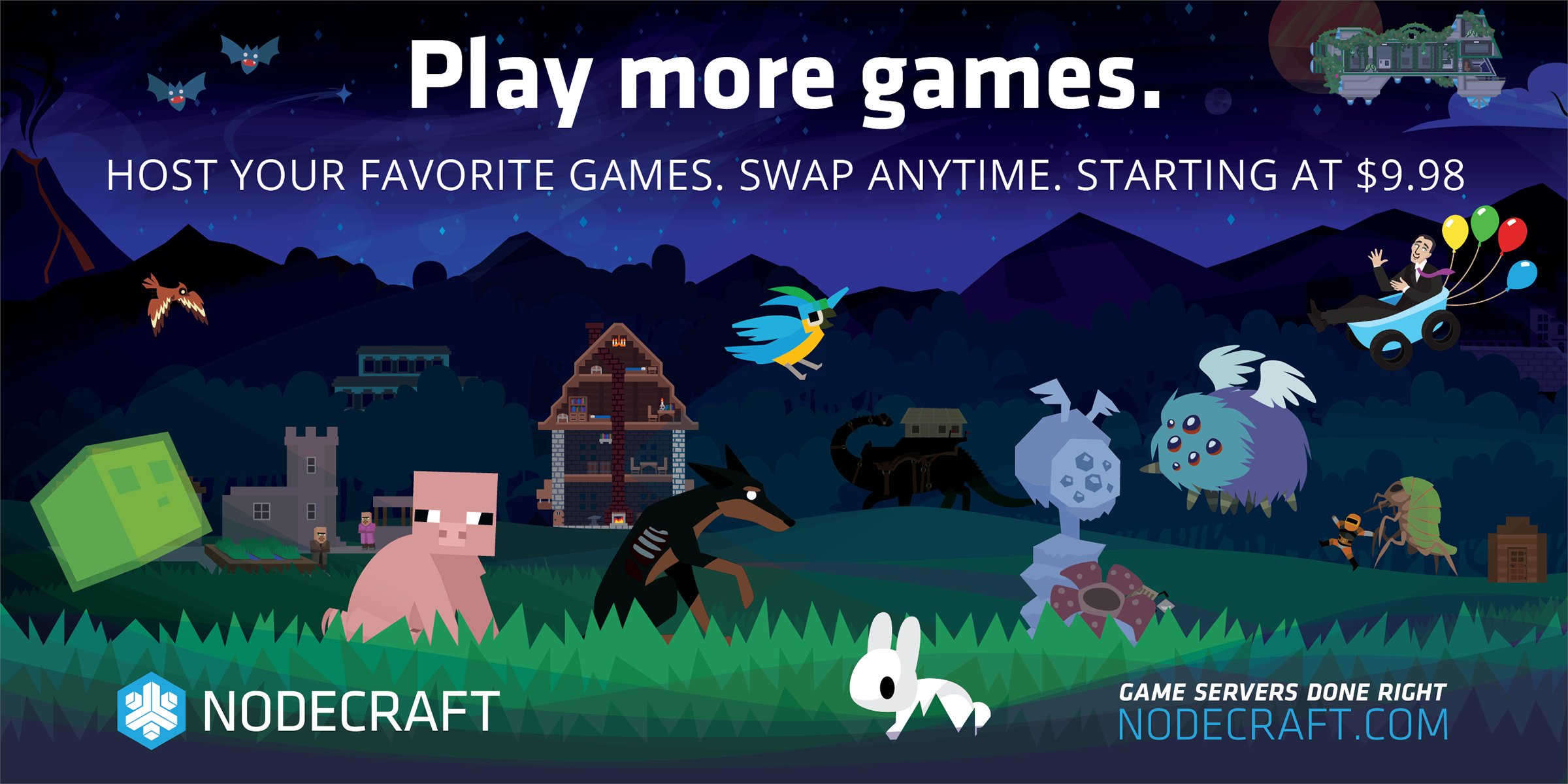 nodecraft's tweet card. Host any game server. Swap at any time! Nodecraft offer servers for ARK: Survival, 7 Days to Die, Rust, and more!