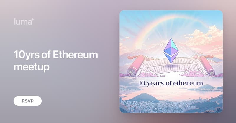 pwndao's tweet card. We're celebrating a decade of Ethereum! Newcomers and OGs – everyone’s invited.