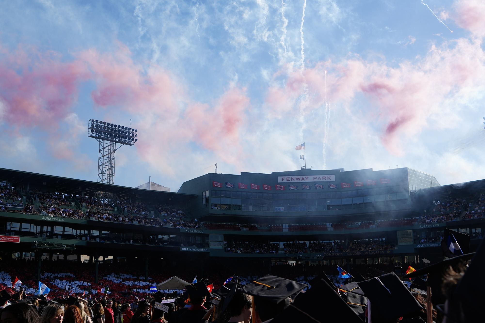 HuntNewsNU's tweet card. Under a sunny, clear sky, graduates, family, friends and faculty packed nearly every seat at Fenway Park May 11 to celebrate Northeastern’s undergraduate Class of 2025.  More than 6,490 graduates...