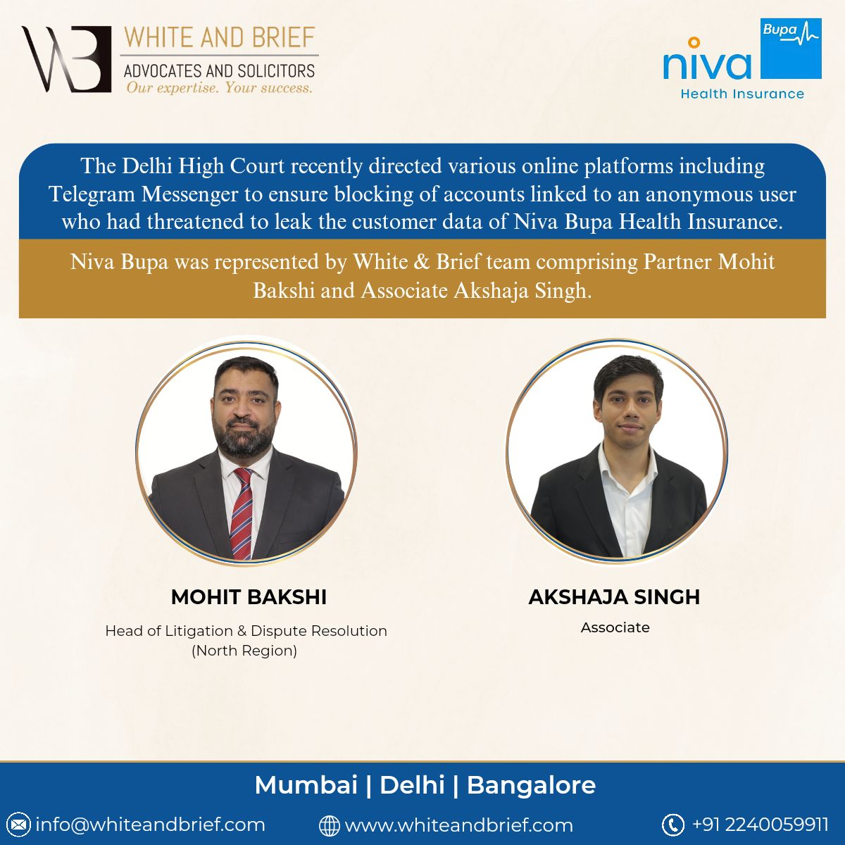 jrathore's tweet card. The Delhi High Court has issued an injunction prohibiting any unauthorized use, disclosure, or publication of sensitive and confidential data belonging to Niva Bupa Health Insurance Company Limited...