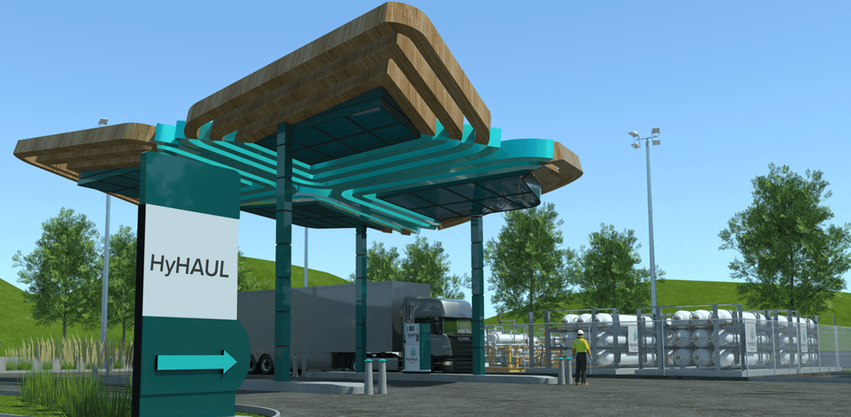 h2_view's tweet card. HyHaul will install infrastructure at strategic points along the M4, including Avonmouth and Reading, while Novuna Vehicle Solutions will lease the hydrogen HGVs.