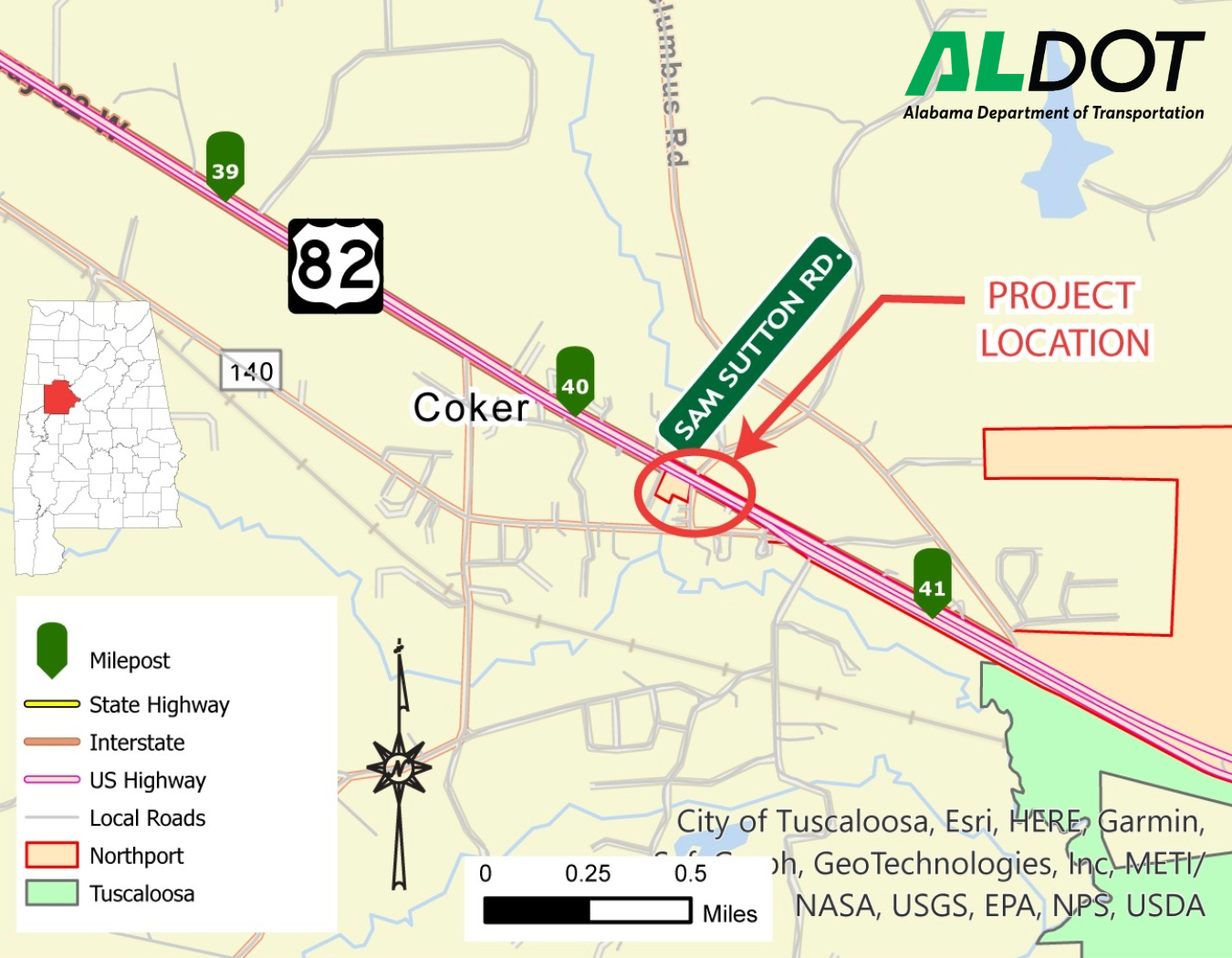 ALDOT_WCRegion's tweet card. ALDOT plans to replace the two existing bridges over Big Creek on US-82 near Sam Sutton Road in Coker with a single, wider bridge.