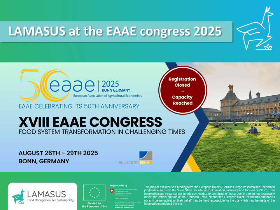 LAMASUS_EU's tweet card. Meet us at the EAAE congress 2025: several LAMASUS members will attend the event on August 26-29 in Bonn with talks, posters and a symposium.