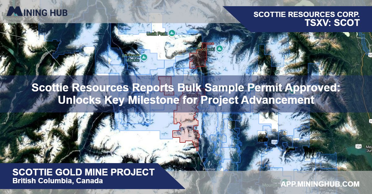 Mining_Hub_'s tweet card. Vancouver, British Columbia--(Newsfile Corp. - July 24, 2025) - Scottie Resources Corp.(TSXV: SCOT) (OTCQB: SCTSF) (FSE: SR80)("Scottie" or the "Company") is pleased to announce that it has received...