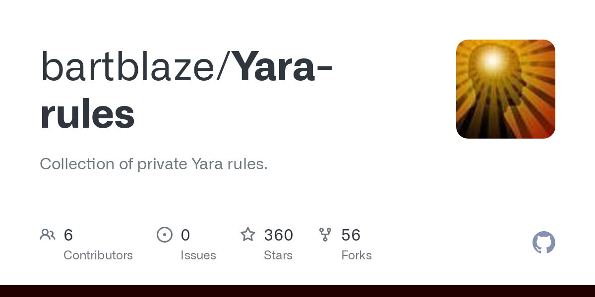 bartblaze's tweet card. Collection of private Yara rules. Contribute to bartblaze/Yara-rules development by creating an account on GitHub.