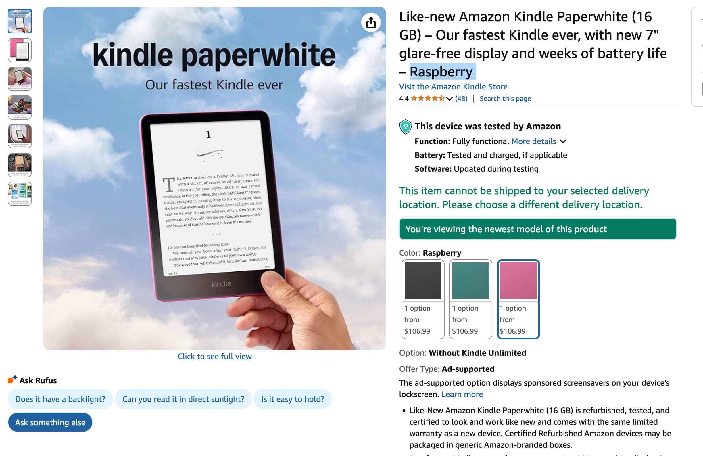 Goodereader's tweet card. Amazon is selling a Like-New variant of the Kindle Paperwhite E-Reader for