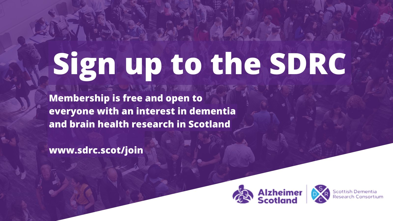 sdrc_research's tweet card. Join the SDRC. Become a member of the SDRC as a network of dementia researchers, leading experts and people living with dementia