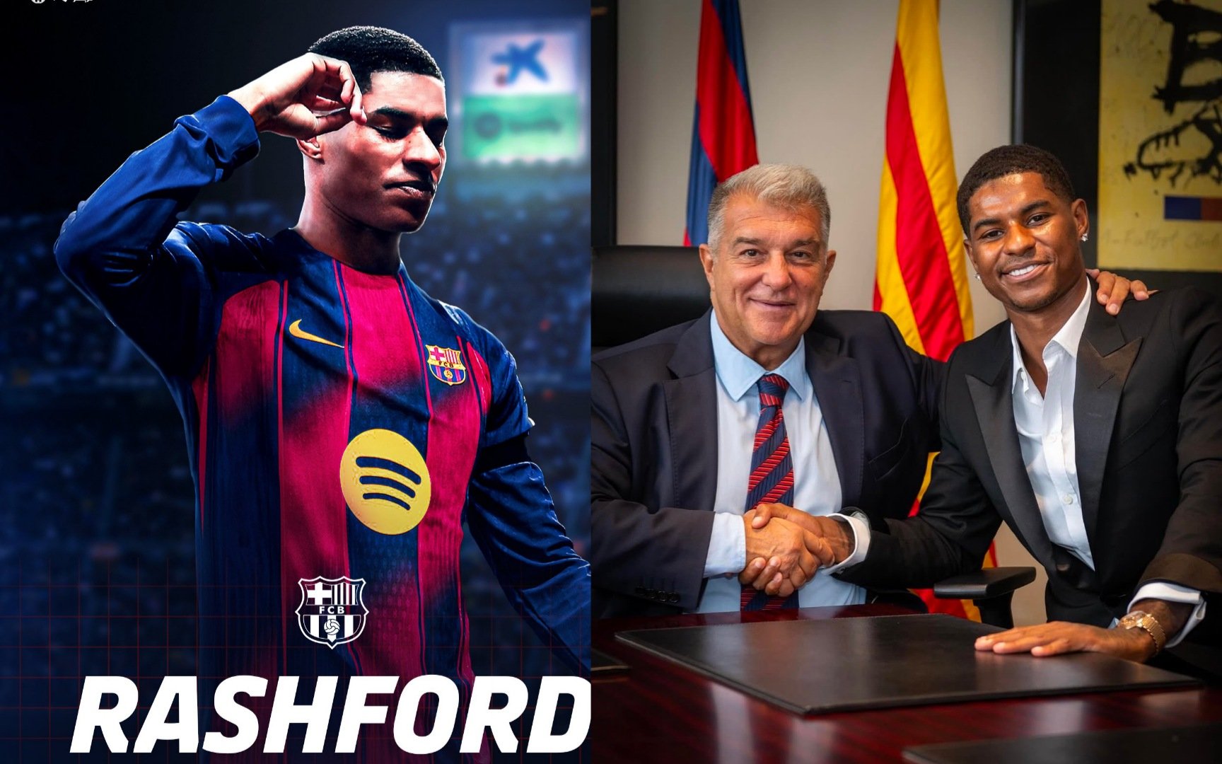hfworld_'s tweet card. Marcus Rashford is here, welcomed by Barcelona fans as though a marquee player he is, maybe just in name but formerly in abilities , and Joan Laporta has