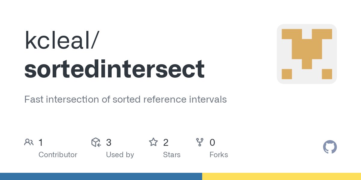 kezcleal's tweet card. Fast intersection of sorted reference intervals. Contribute to kcleal/sortedintersect development by creating an account on GitHub.