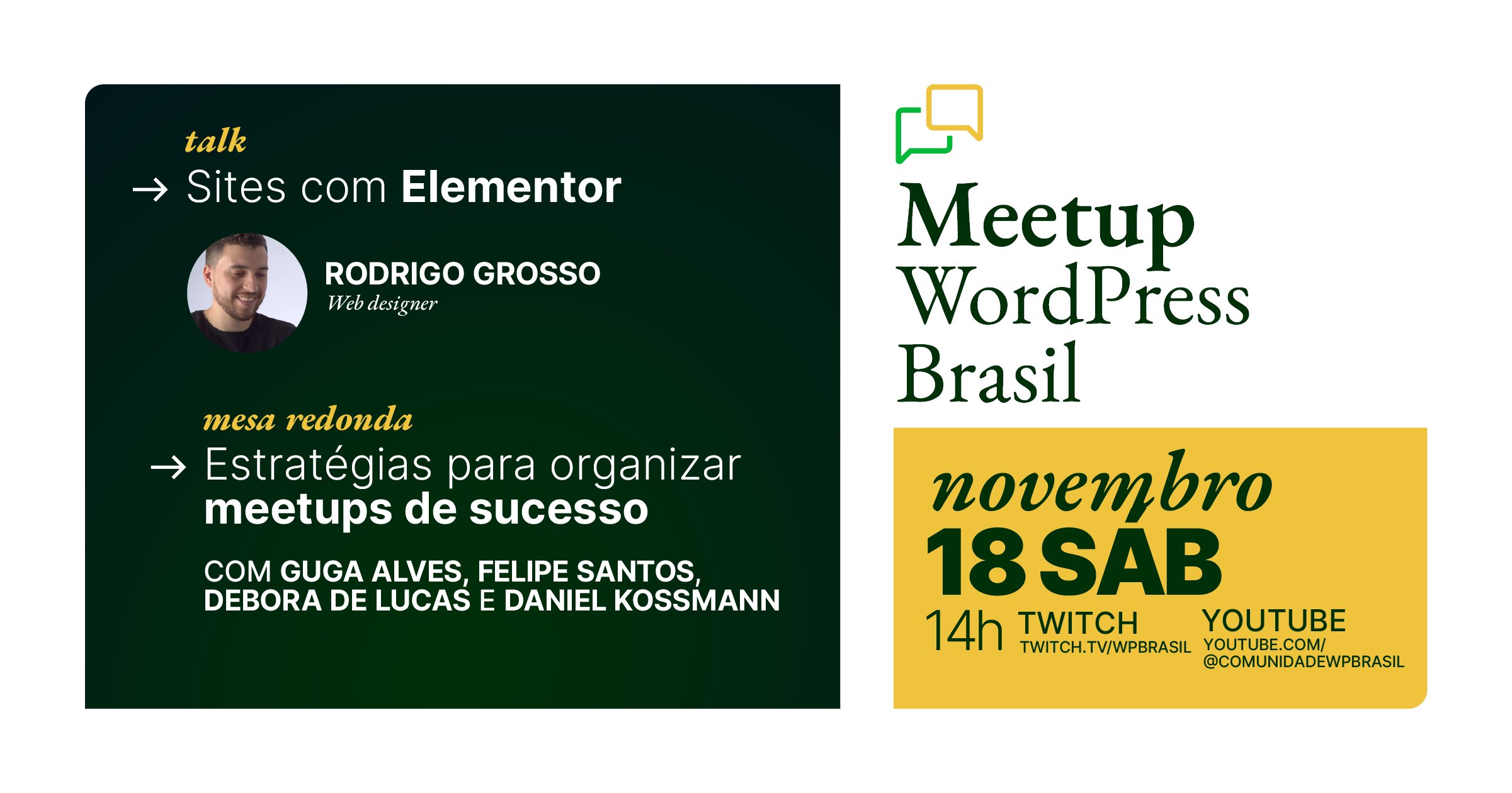 danielkossmann's tweet card. Após o sucesso da nossa estreia com o primeiro Meetup WordPress Brasil, está confirmada a nossa segunda edição! O 2º Meetup WordPress Brasil será um evento totalmente gratuito e online, transmitido…