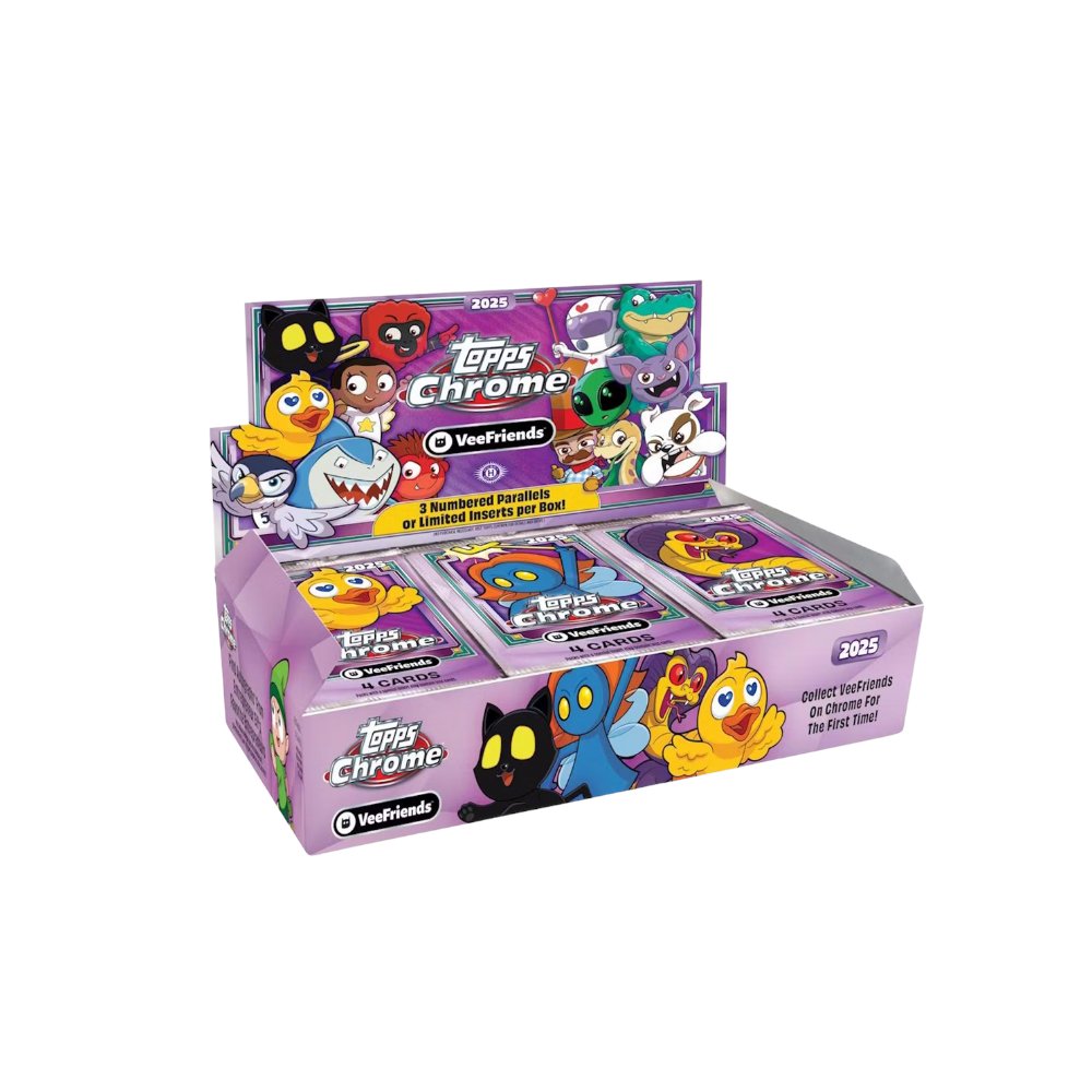 jeremyknowsVF's tweet card. Gary Vee's flock of friends makes their first ever appearance on Topps cards with this all-new release of 2025 Topps Chrome VeeFriends! Collect 100 Base Set cards featuring Gary's favorite VeeFriends...