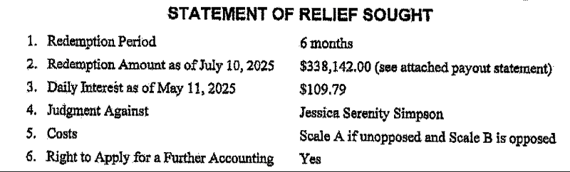 MM_AgentMeow002's tweet card. Alta West Statement of Relief Sought - requires Jessica Yaniv Simpson pay $338,142.00 (Canadian funds) on July 10th by certified cheque.