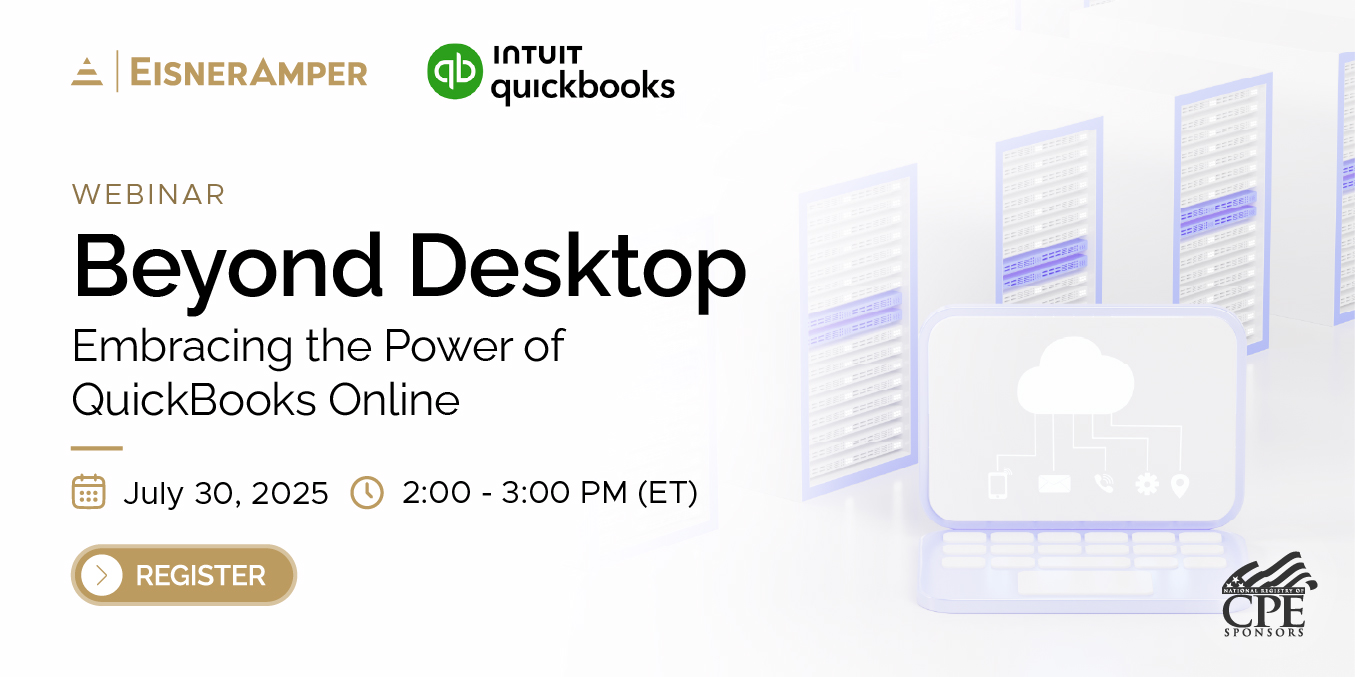 EisnerAmper's tweet card. This webinar will provide overview of EisnerAmper and Intuit's commitment to innovation in accounting technology. Discuss the evolution of accounting software and the shift towards cloud-based...