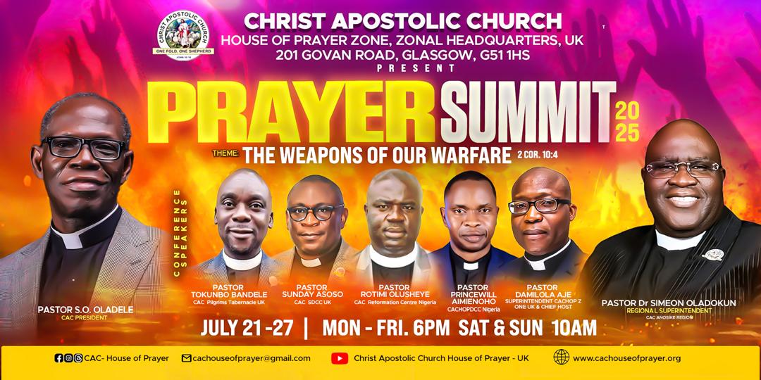 CACWORLDNEWS's tweet card. By Oluwagbenga Bankole Christ Apostolic Church, House of Prayer Zonal Headquarters, United Kingdom has concluded plans to hold Prayer Summ...