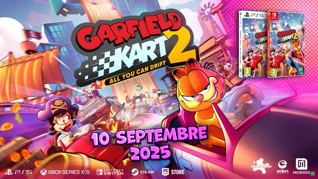 GameCoverFR's tweet card. Il a troqué son assiette de lasagnes contre un volant, Garfield revient mettre le feu à la piste dans un tout nouveau trailer !
