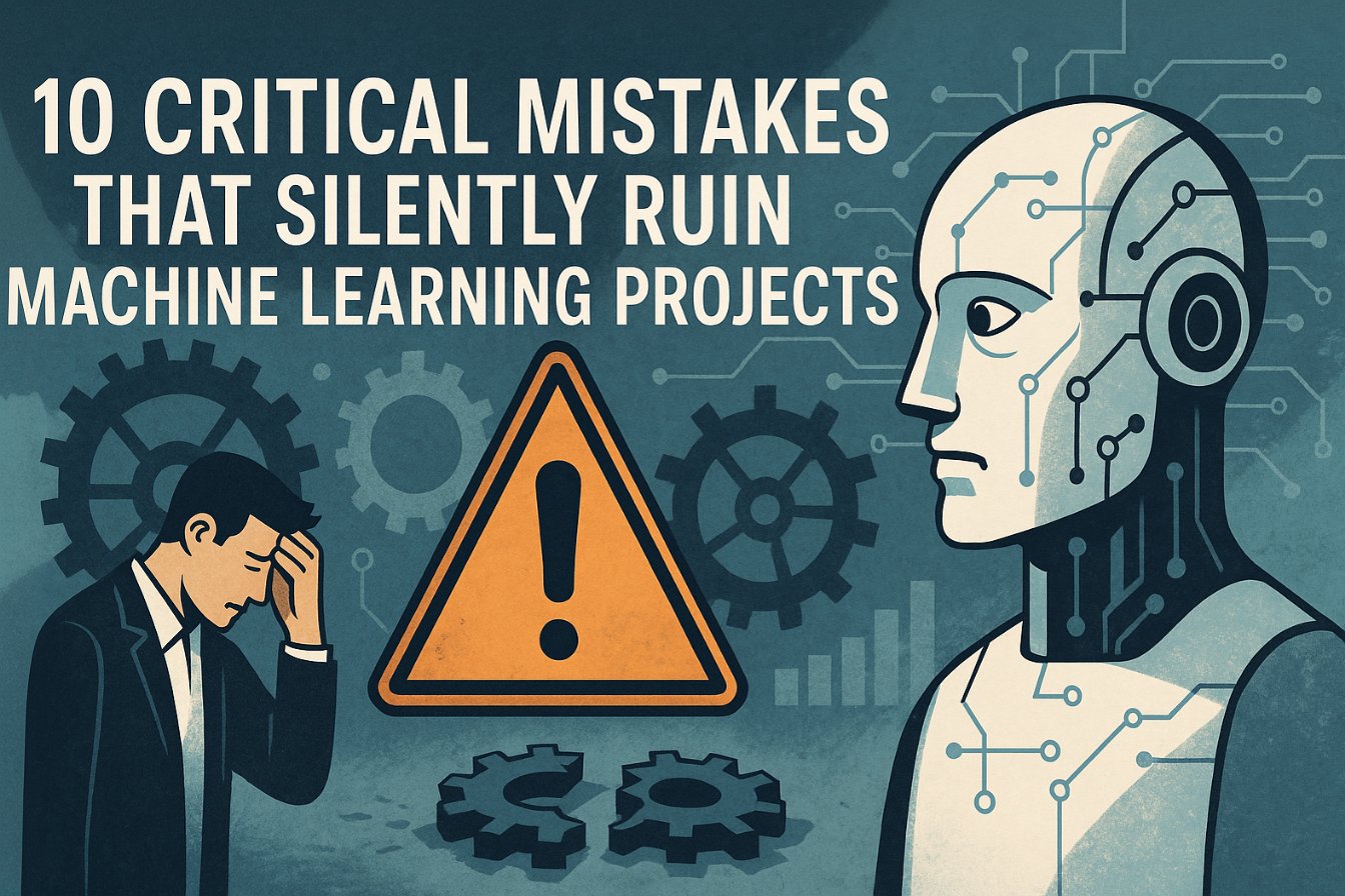 TeachTheMachine's tweet card. A tour across the lifecycle of a machine learning system development to highlight and describe 10 critical (and sometimes subtle) mistakes that could derail a machine learning project.