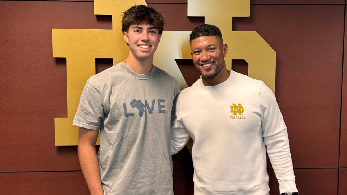 CoachD178's tweet card. Notre Dame has landed a commitment from 2027 quarterback Teddy Jarrard