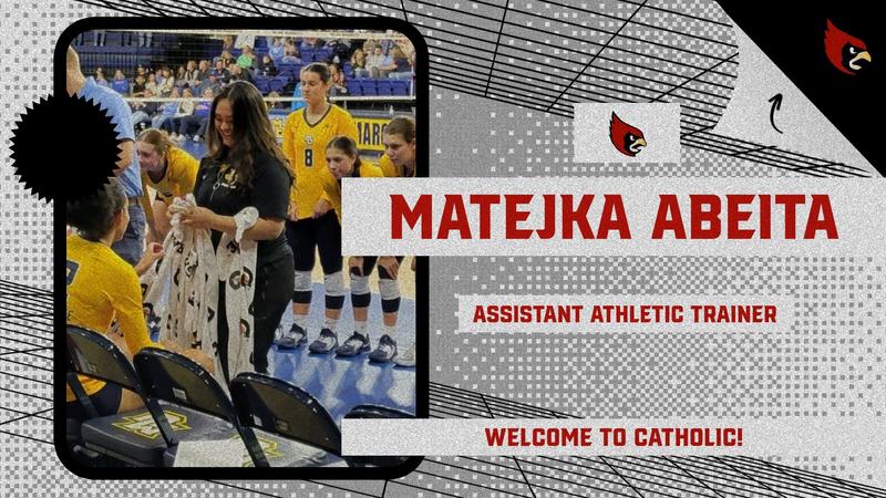 CatholicU_Cards's tweet card. WASHINGTON, D.C. - Head Athletic Trainer Emily Condello announced the hire of Matejka Abeita as Assistant Athletic Trainer effective August 4.