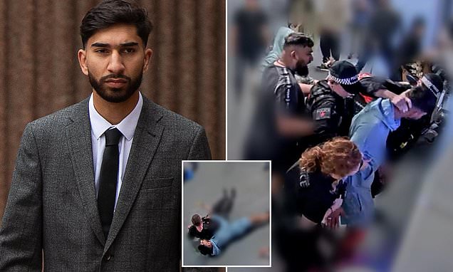 RDWimp's tweet card. Mohammed Fahir Amaaz, 20, was filmed hitting two policewomen and a male officer who were trying to detain him for headbutting a passenger at a Starbucks café minutes earlier.