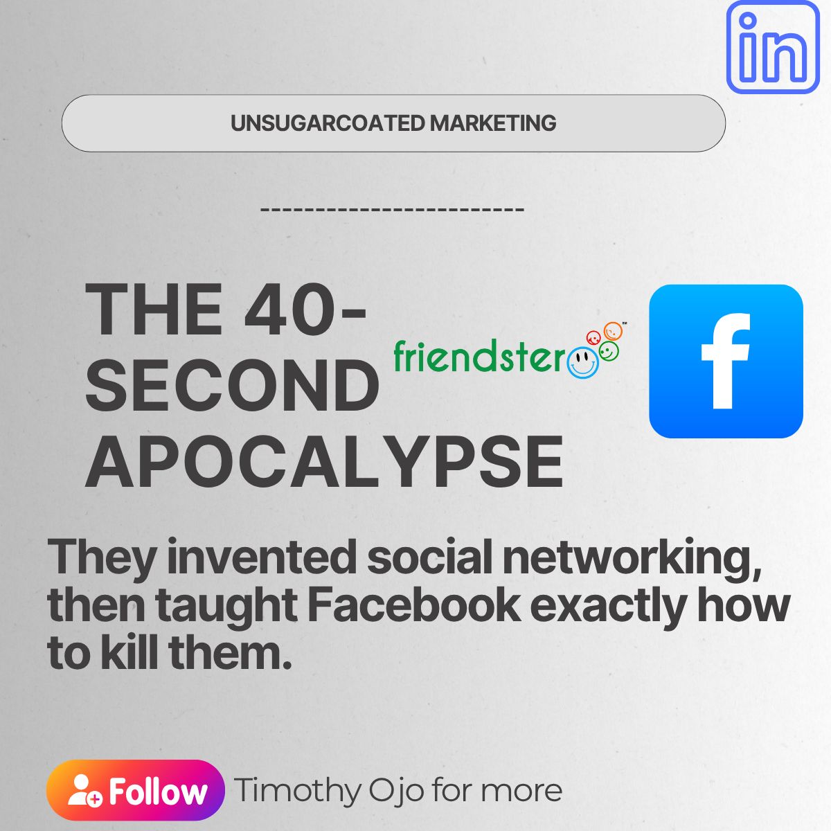 TimothyOJO_'s tweet card. First to market, first to fail – How Friendster proved that being a pioneer sometimes means becoming a cautionary tale... In 2003, waiting 40 seconds for a webpage felt like an eternity. Friendster...