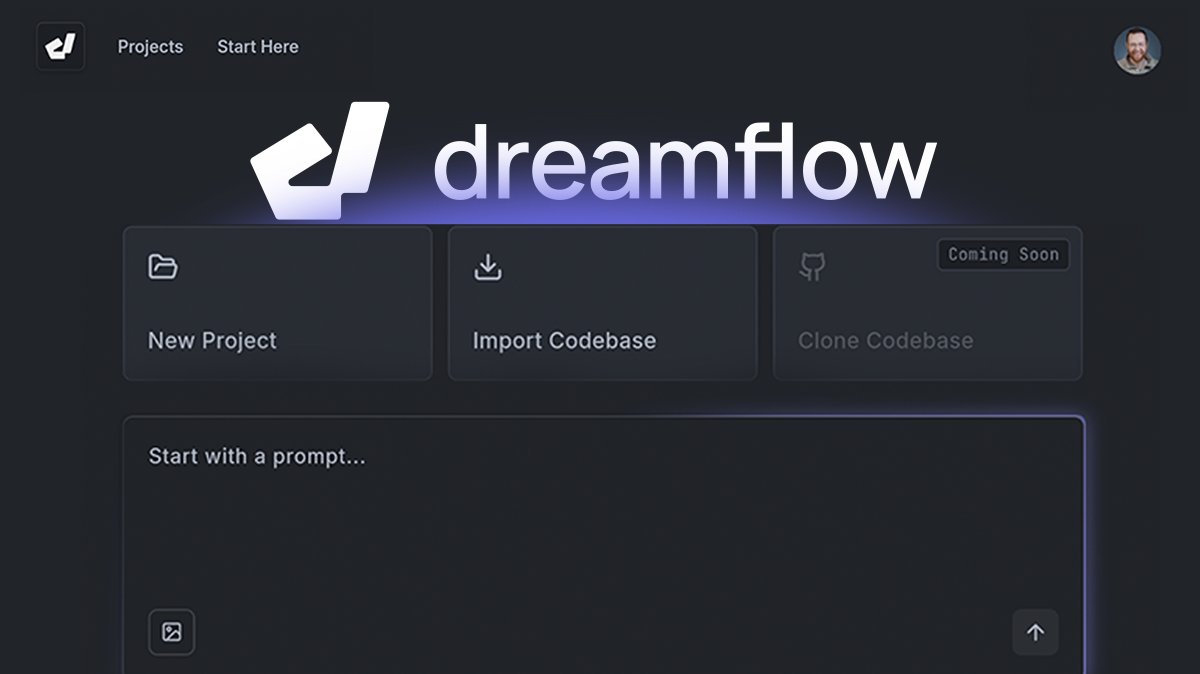 FlutterflowDevs's tweet card. From idea to app store in minutes. DreamFlow is the conversational AI that builds complete mobile apps from your text prompts. Get fully-functional Flutter apps with AI integrations, database...