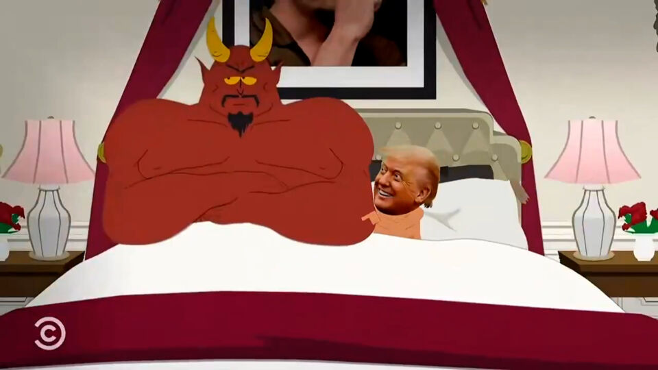 berlingske's tweet card. Efter to års pause er den populære satiriske tegnefilmserie »South Park« tilbage. Donald Trump er i centrum, anklaget for censur og lagt i seng med selveste Satan.
