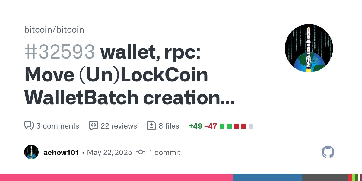 BitcoinMerges's tweet card. If the locked coin needs to be persisted to the wallet database, insteead of having the RPC figure out when to create a WalletBatch and having LockCoin's behavior depend on it, have LockCoi...