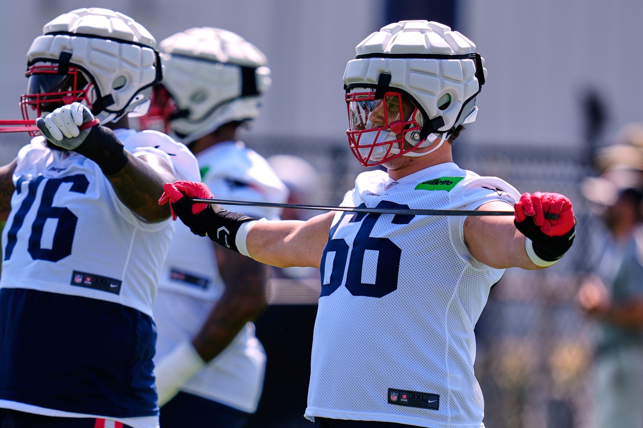 ByMarkDaniels's tweet card. Patriots rookies Will Campbell and Jared Wilson are already making an impact at training camp