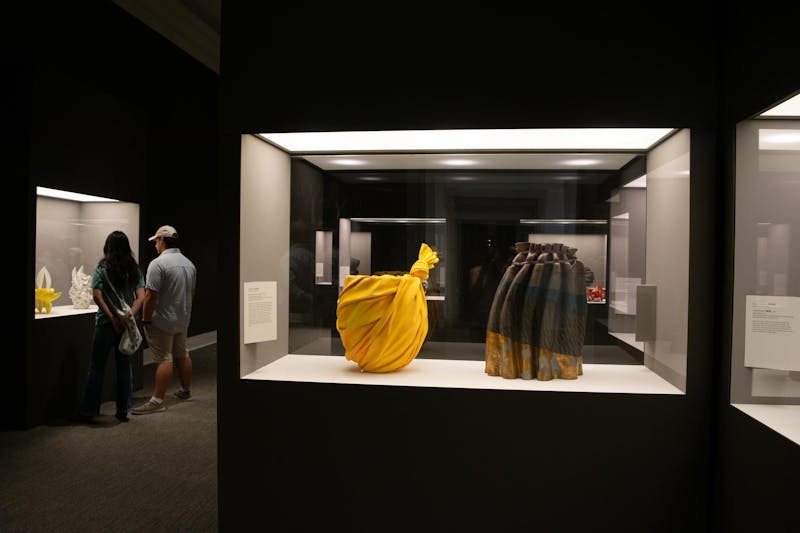 dailytarheel's tweet card. The exhibit will be open until Aug. 31 and features 36 female artists across multiple decades.