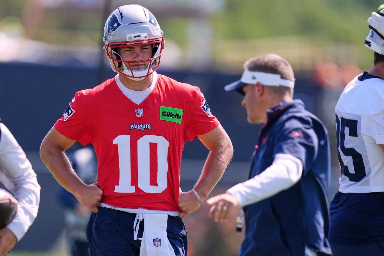 ByMarkDaniels's tweet card. In his second training camp, Drake Maye looks improved and continues to impress with the Patriots.