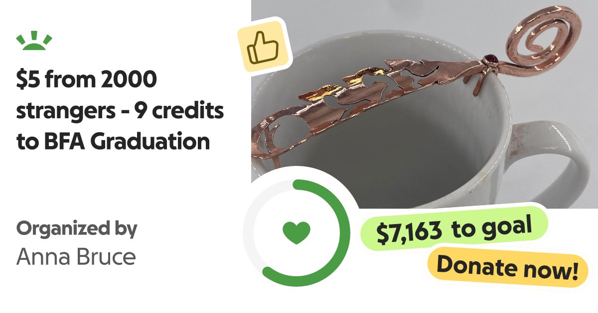 CLStansberry's tweet card. The goal is $5 from 2000 internet strangers and I can pay for my… Anna Bruce needs your support for $5 from 2000 strangers - 9 credits to BFA Graduation