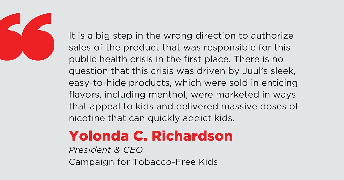 ParentsvsVape's tweet card. Campaign for Tobacco-Free Kids