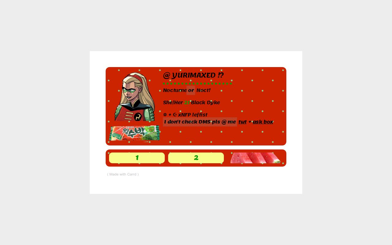 yurimaxed's tweet card. My carrd