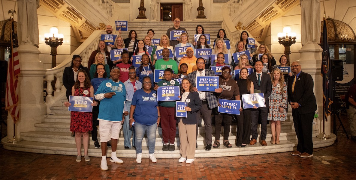 paliteracy's tweet card. 17 percent of Philadelphia 4th graders read at grade level. Let’s tell Harrisburg to pass bipartisan bills that invest in improving literacy