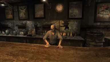 Goblinthemunch's tweet card. Adds in a Powder Ganger bartender at Goodsprings if the Powder Gangers take over, keeping a valuable early game Hardcore mode merchant spot around. Also adds a short misc. quest for you to undertake.