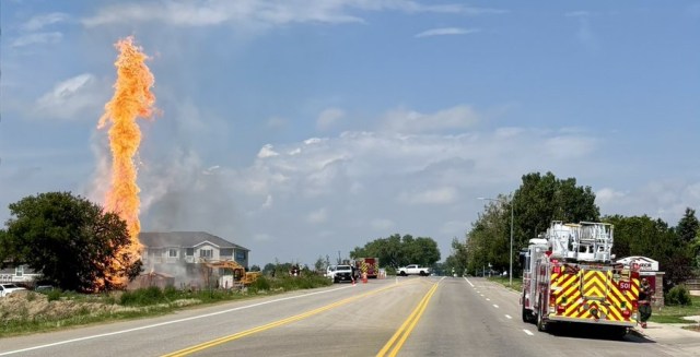 DenverPostBrk's tweet card. A gas line exploded Thursday morning on Colorado 60 east of Johnstown, sending five people to the hospital with non-life-threatening injuries and closing a mile stretch of the highway.