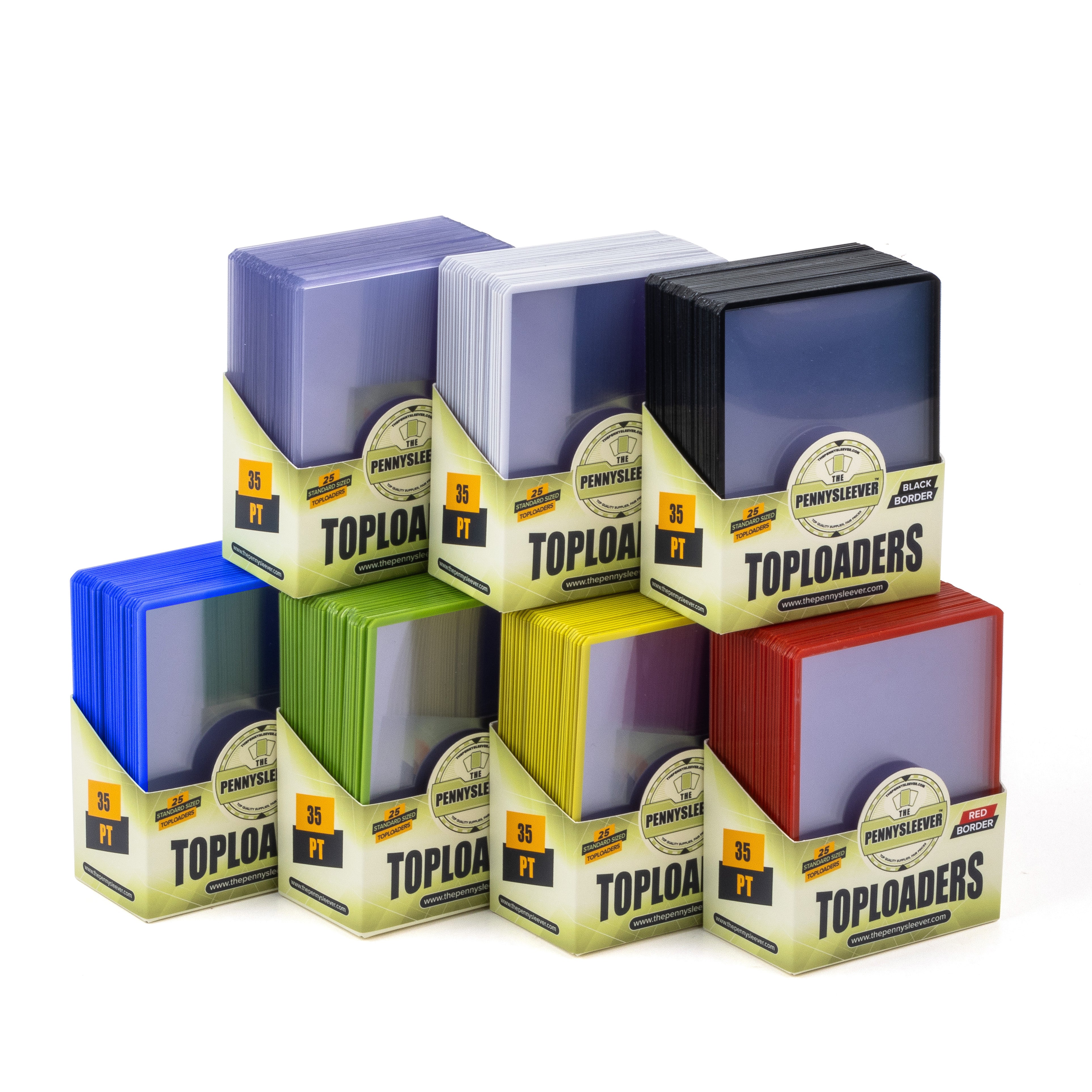 ThePennysleever's tweet card. 25 high quality single colored border toploaders per package Choices of colors consists of black, blue, yellow, red, green, and white Holds cards of up to 2³⁄₄'' x 3⁷⁄₈'' Designed for cards of up to...
