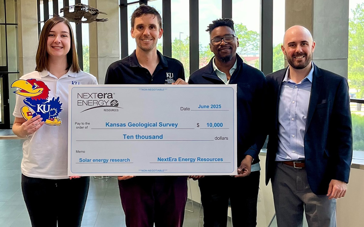 ResearchAtKU's tweet card. A $10,000 donation to the Kansas Geological Survey is earmarked for the development of an experimental solar array in southwest Kansas.