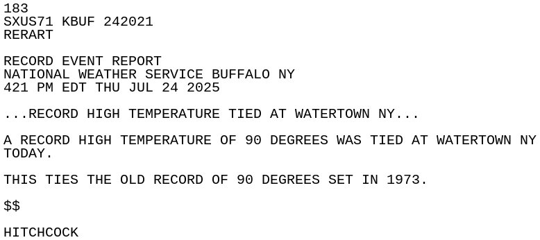 iembot_buf's tweet card. RER issued by NWS ART at 24 Jul 2025 20:21 UTC