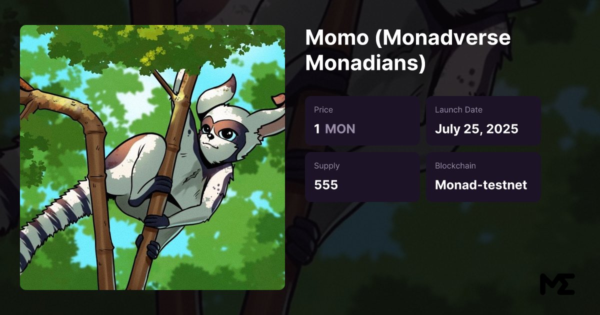 wyckoffweb's tweet card. Momo is a collaborative monanimal co‑created by the Monadverse and Monadians teams, designed to bridge both communities with a shared piece of lore and identity. Plus, every Momo holder earns GTD...