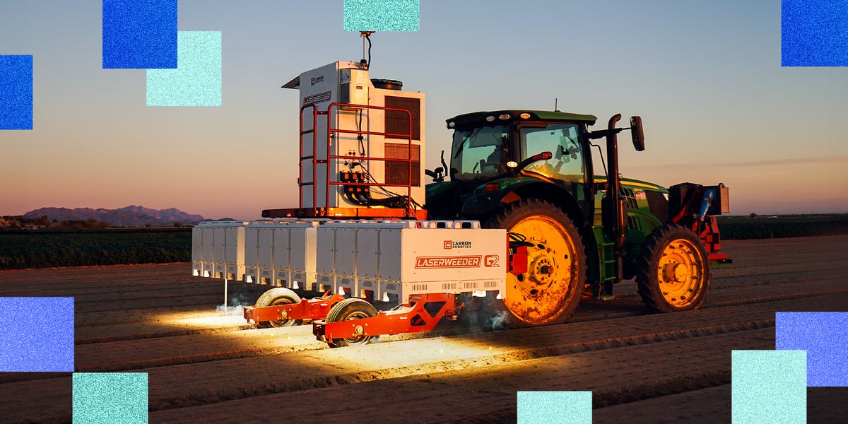 carbon_robotics's tweet card. AI is helping farmers automate weed control and create custom tools as they navigate industry challenges and sustainability goals.