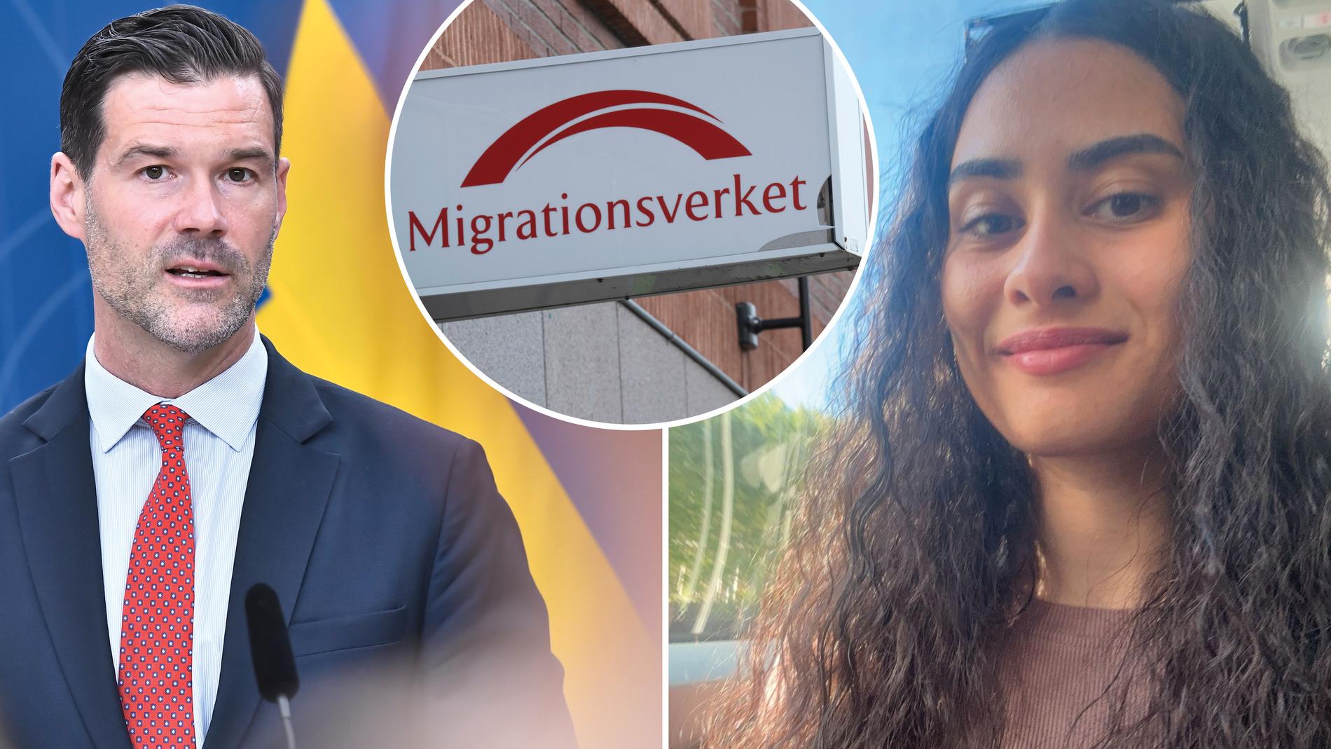 ABDebatt's tweet card. Natalie Shamshoum: Kriminella får stanna men jag som jobbar och betalar skatt ska ut