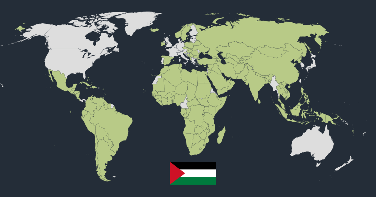 PatChampagnac's tweet card. The State of Palestine is recognised as a sovereign nation by 147 countries, representing 75 percent of UN members.