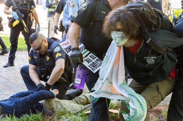 hartfordcourant's tweet card. ATLANTA — Three demonstrators arrested during last year’s pro-Palestinian protest at Emory University pleaded not guilty Wednesday to charges their attorneys said are politically motiva…